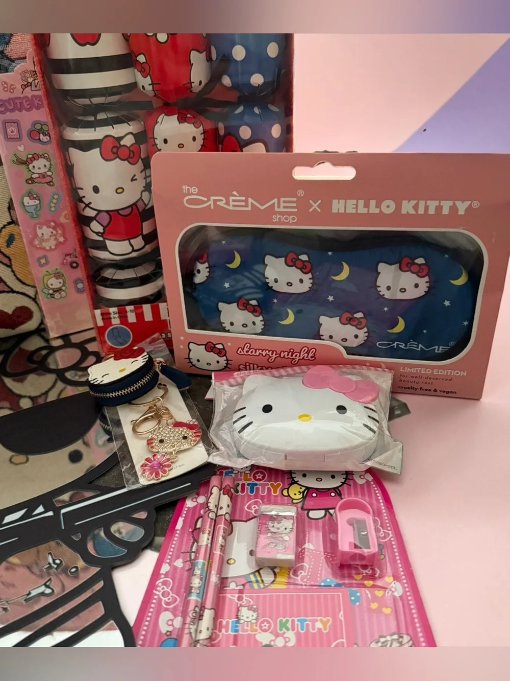 Hello Kitty 15 Piece Bundle Tote Bag Squishmellow Creme Shop and More! NWT